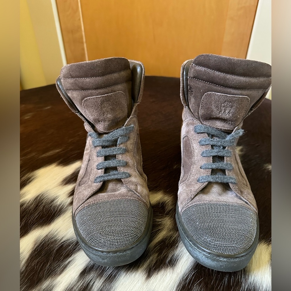 Brunello Cucinelli High Top Sneakers Brown Suede Monili, Size 7, Good Condition! - Picture 2 of 8
